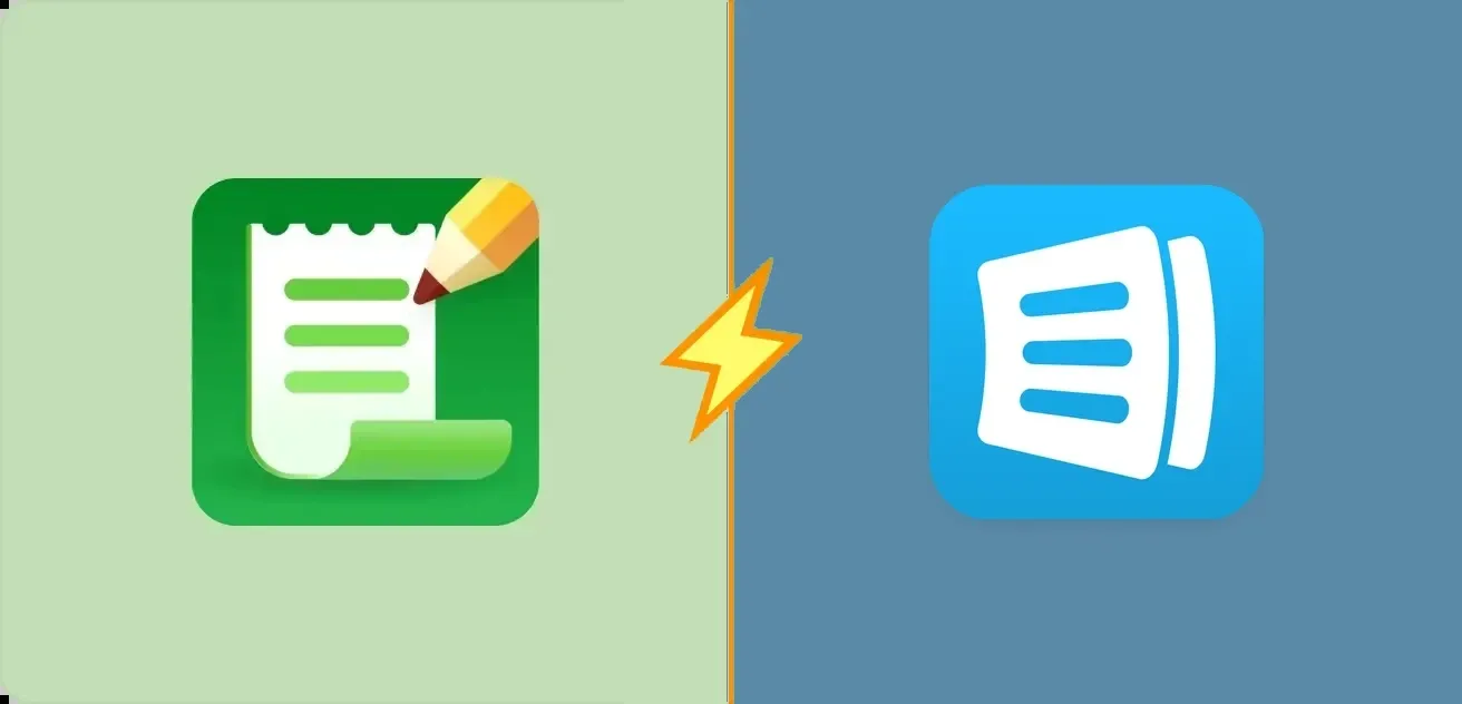 Listonic and AnyList app icons side by side, split by a lightning bolt