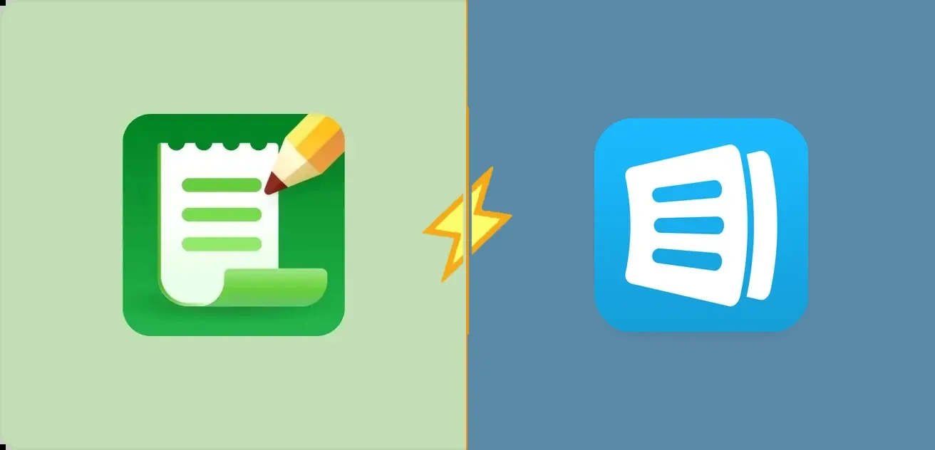 Listonic and AnyList app icons side by side, split by a lightning bolt